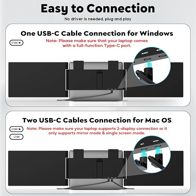 HONGO Laptop Screen Extender -Portable Monitor with Dual Screen 14" -Laptop Monitor Extender Compatible with Windows Mac for Travel Work Fits 14"-16" Laptops