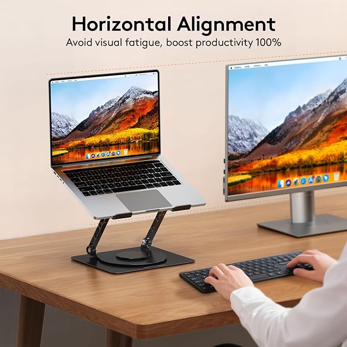 TECKNET Laptop Stand for Desk, 360 Rotating Base, Ergonomic Foldable Computer Stand for Laptop Riser Height Adjustable, Compatible with MacBook Pro, All Laptops 10-17" - Black
