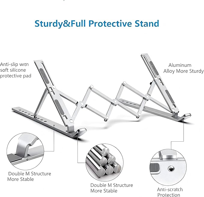 Adjustable Laptop Stand,Ergonomic Laptop Holder,Foldable Laptop Stand,Compatible with MacBook Air/Pro, Dell, HP, Lenovo & All Laptops,Ergonomic Design,Portable & Sturdy
