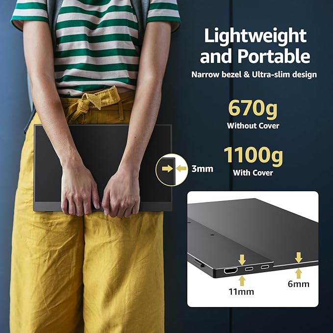 cocopar Portable Monitor 15.6 Inch 1080P FHD 60Hz 85% sRGB Travel Monitor with Speaker HDMI USB-C Second Screen for Laptop MacBook Surface PC Xbox PS4/5, VESA Mountable, with Cover Stand