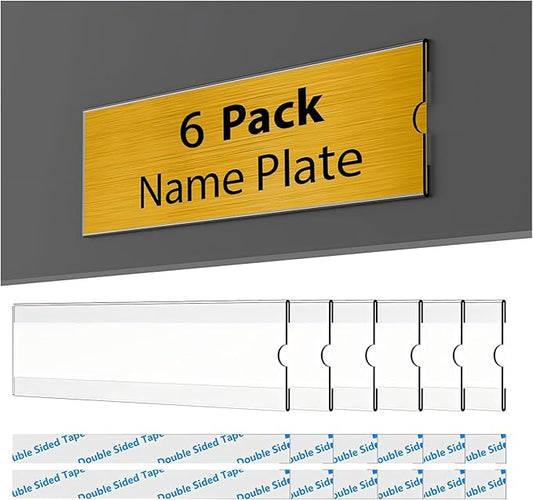 TONICE 6 Pack Acrylic Desk 2x8 Nameplate Holders, Acrylic Nameplate Holders, Wall Mount Transparent Nameplate Holders, Office Name Holders
