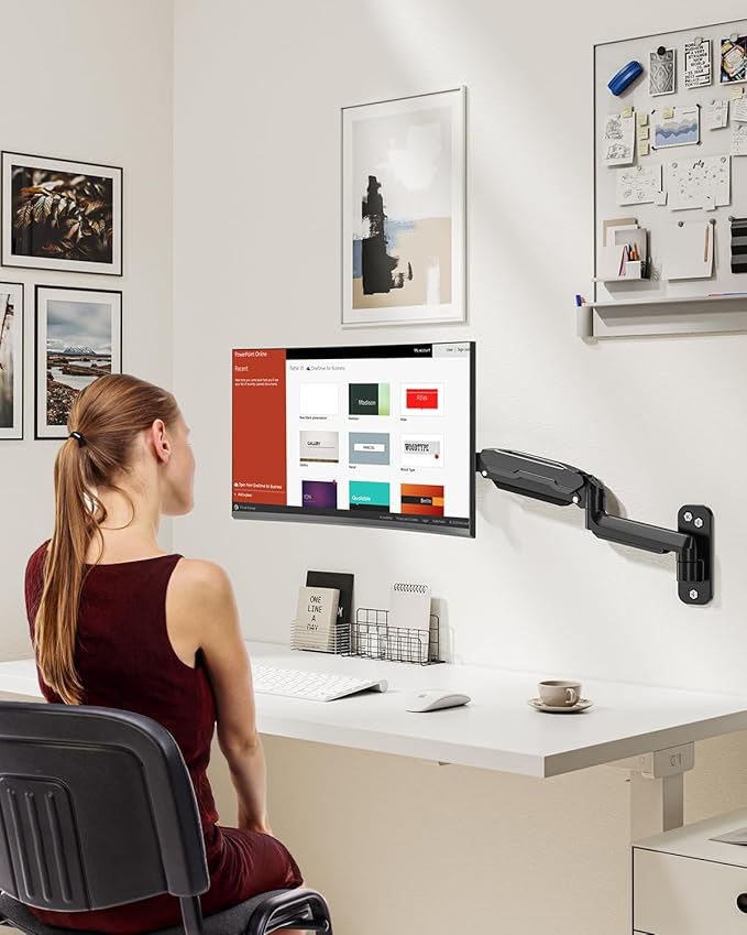 MOUNT PRO Single Monitor Wall Mount for 13 to 32 Inch Computer Screens, Height Adjustable Wall Mount Monitor Arm Holds Up to 19.8lbs, Full Motion Wall Bracket, VESA Mount 75x75, 100x100, Black