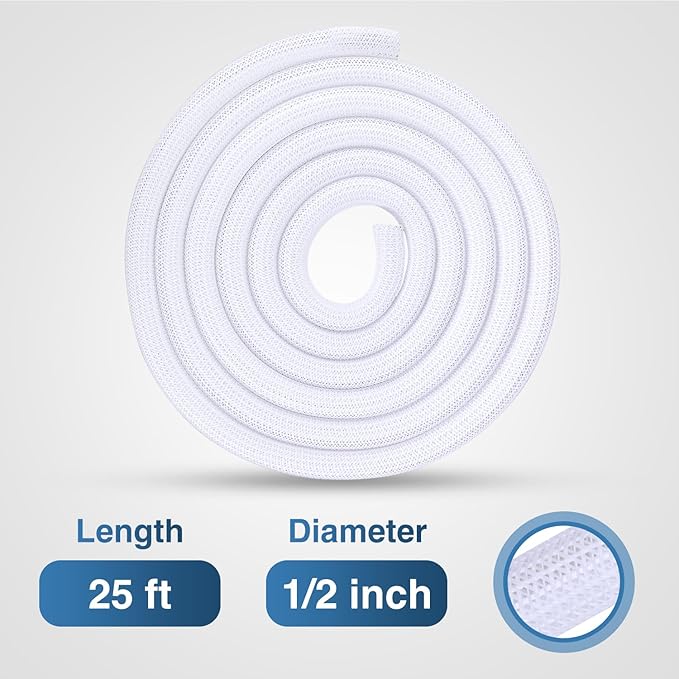 Nilight Cable Sleeve, 25ft-1/2inch Cord Management Sleeves, Braided Sleeving, Split Self Wrapping Wire Loom for Computer Electrical Automotive Harness Protector Organizer, White