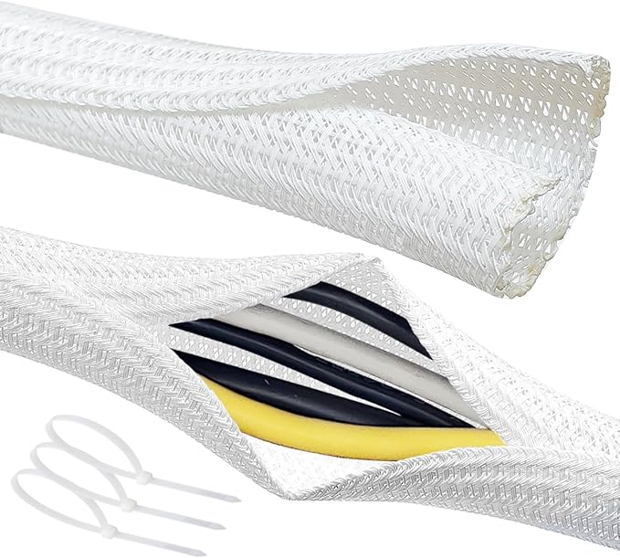 Cable Management Split Wire Loom Sleeve - Cord Hider & Protector for Desk, Pet Chew Proof, Wire Cover Organizer, Flexible Tube for Wires and Cables (3/4 & 1/2 Inch 10FT, White)