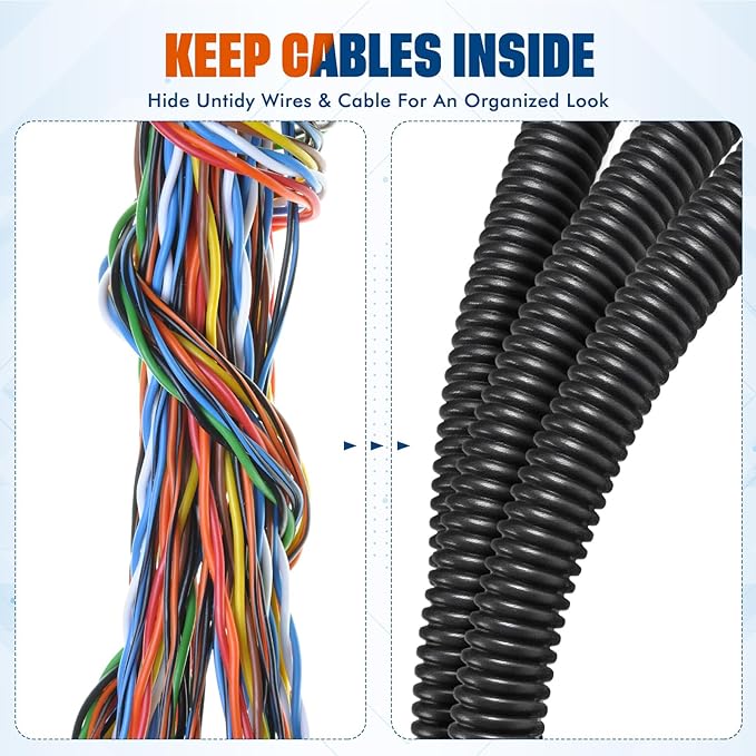 Sasylvia 3/8" x 150 ft Split Wire Loom Tubing Automotive Wire Loom Assortment Split Cable Sleeves Bulk Flexible Electrical Conduit Protective Kit