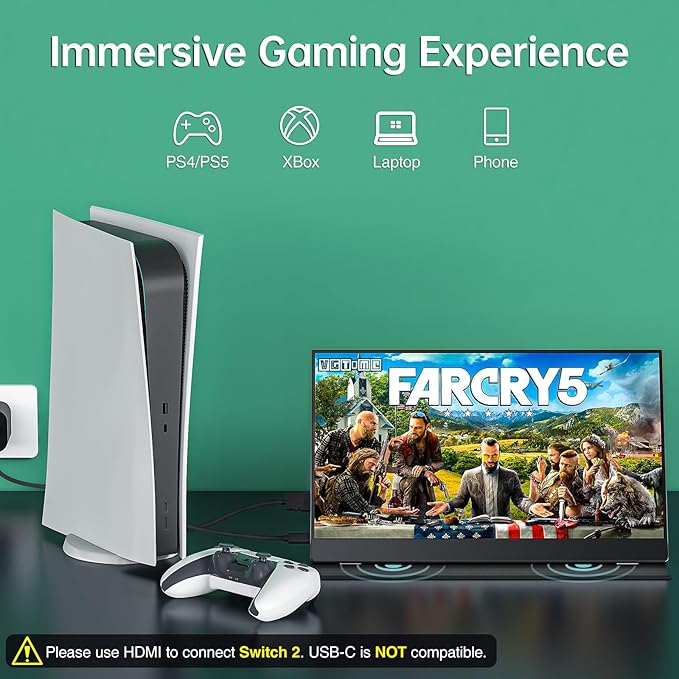 cocopar Portable Monitor 15.6 Inch 1080P FHD 60Hz 85% sRGB Travel Monitor with Speaker HDMI USB-C Second Screen for Laptop MacBook Surface PC Xbox PS4/5, VESA Mountable, with Full Cover Stand