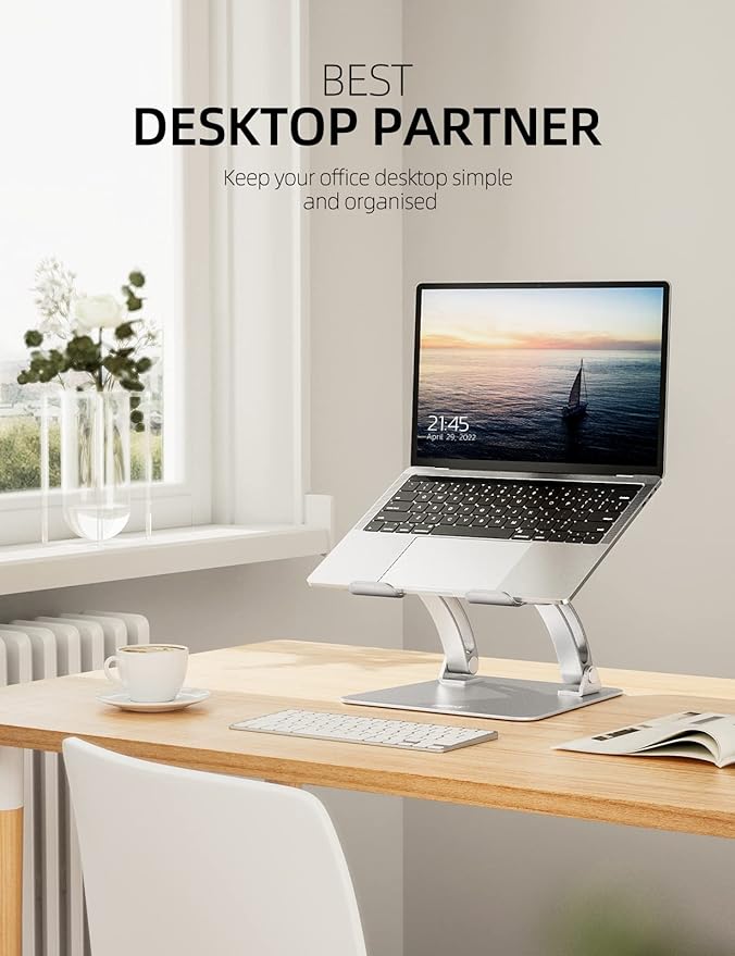 Nulaxy Fully Adjustable Laptop Stand for Desk, Dual Foldable Aluminum Computer Riser with Heat-Vent, Ergonomic Notebook Holder Portable Office Accessories Compatible with All 10-17" Laptops, Silver