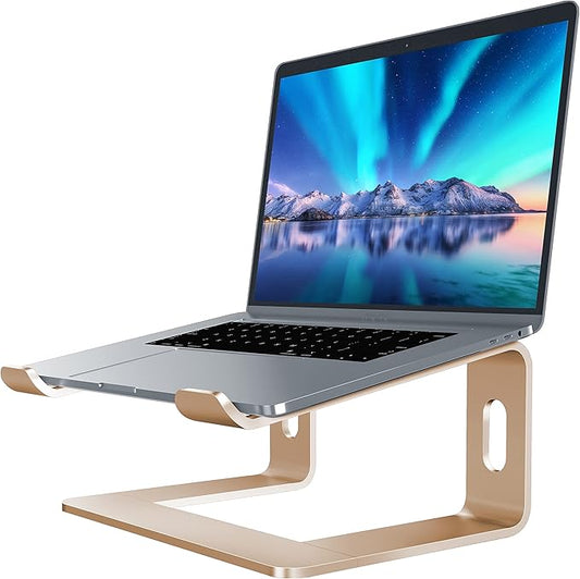 SOUNDANCE Laptop Stand, Aluminum Computer Riser, Ergonomic Laptops Elevator for Desk, Metal Holder Compatible with 10 to 15.6 Inches Notebook Computer, Gold