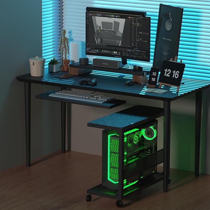 Moricher Computer Tower Stand - Height Adjustable 2-Tier ATX-Case PC Stand Printer Rack Pegboard with Rolling Wheels & Mousepad for Home Office Gaming Accessories