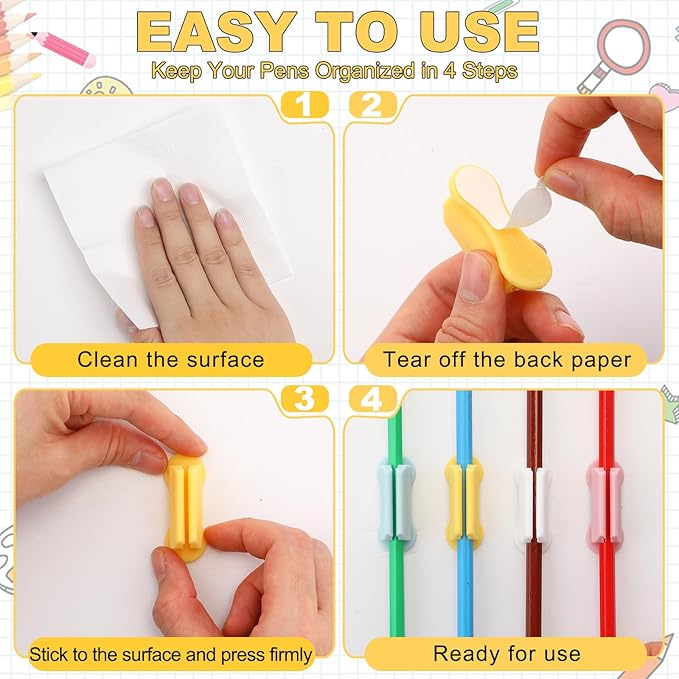 Sherr 24 Pack Adhesive Pencil Holders for Desk Upgraded Pen Holder for Desk Silicone Flexible Adhesive Marker Organizer Clipboard Classroom School Office Accessories Teacher Supplies (Vivid)