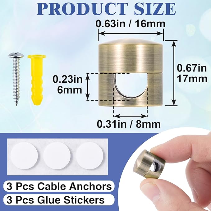 OIIKI 3 Sets Charger Cord Holders, Adhesive Cable Clip Cord Organizers, Metal Adjustable Wire Management Office Nightstand Desk Accessories for Charger Wire USB Keyboard Cable- Bronze