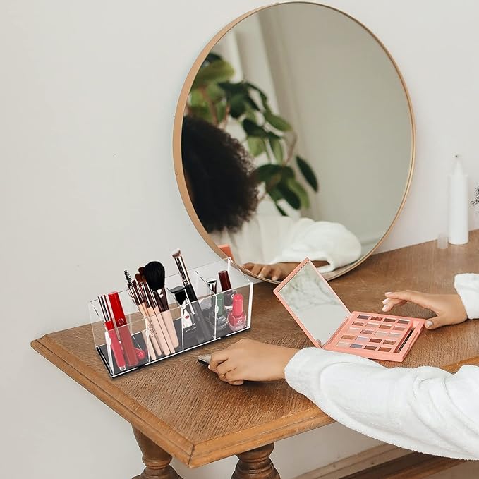 Acrylic Clear Pencil Holder Pen Holder 4 Compartments,Brush Holder Countertop Desk Organizers and Storage for Pen,Pencil,Desk Accessories,Makeup Brush,Stationary and Art Supplies(Assembly Required)