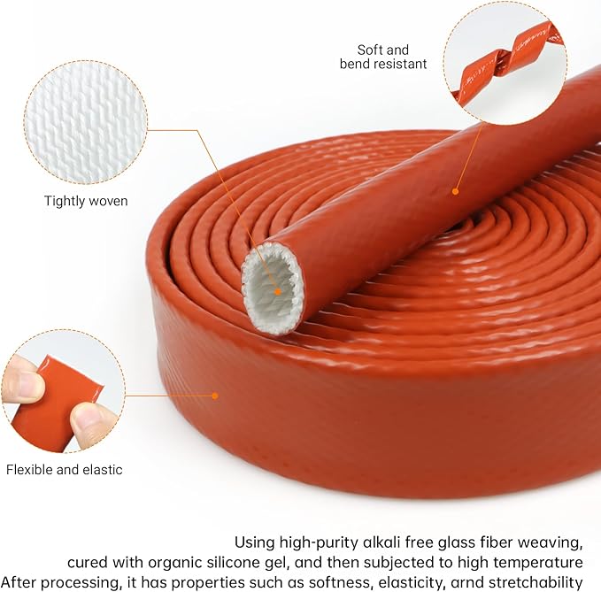 High Temp Fire Sleeve, Fiberglass Braided Heat Shield for Automotive Fuel Line & Wiring Harness, Silicone Coated Fireproof Protection Tube (Red, 12mm(15/32")-9.9ft)