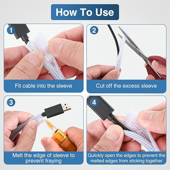 Nilight Cable Sleeve,10ft-1/4inch Cord Management Sleeves, Braided Sleeving, Split Self Wrapping Wire Loom for Computer Electrical Automotive Harness Protector Organizer, White