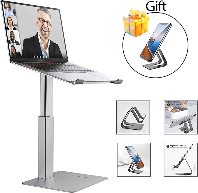 Laptop Stand for Desk, Ergonomic Sitting and Standing Laptop Riser for Notebook MacBook 11-17 Inches，DJ Laptop Stand Adjustable Height from 7-15 Inches Aluminum(Silver)