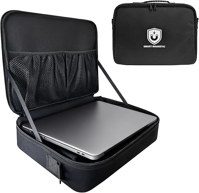 Magnetic Portable Workstation for Field Technicians and Engineers, Heavy-Duty Oxford Fabric Laptop and Tool Desk with 18 Strong Magnets, Foldable Hands-Free Laptop Stand Attach to HVAC, Walls, Trucks