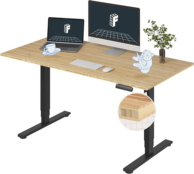 FlexiSpot E6 Bamboo 3-Stage Dual Motor 60 x 30 Electric Standing Desk Sit Stand Up Desk, Holds 220 lbs, Adjustable Height w/ Memory Presets, Solid Bamboo Desktop & Black Frame, Ships in 2 Boxes