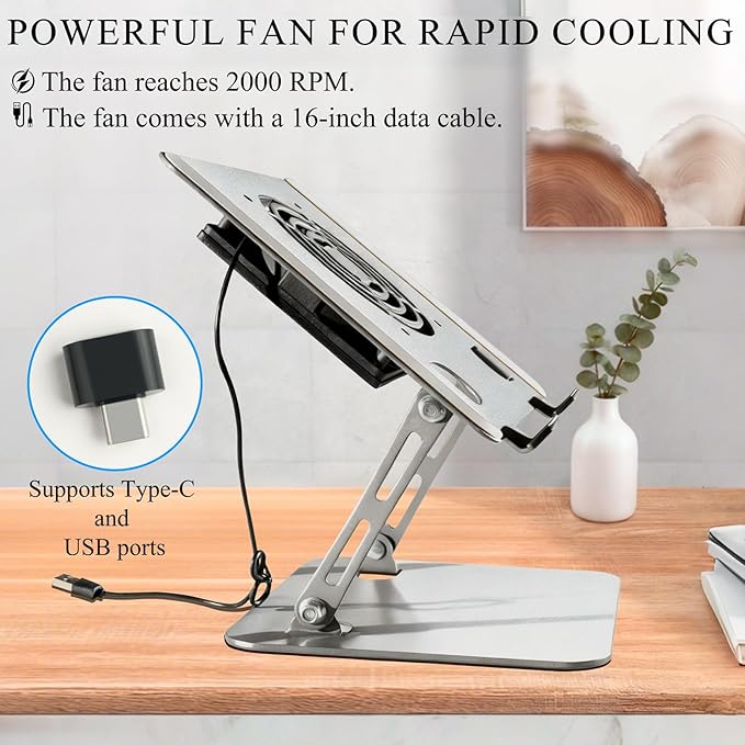 Laptop Stand for Desk, Laptop Riser with Active Cooling Fan, Widely Compatible with MacBook and Other Computer Accessories、Computer Stand for Laptop