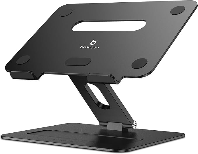 Adjustable MacBook Laptop Stand for Desk | Ergonomic Aluminum Laptop Riser with Heat-Vent, Compatible for 10-17" Laptops, Dark Black