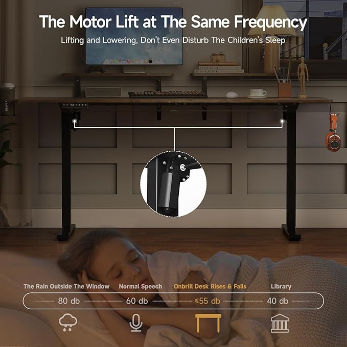 ONBRILL Standing Desk with 2 Adjustable Monitor Shelves, 63 x 24 Inches Electric Stand Up Desk with Memory Controller and Adjustable Height from 28-46 inches for Computer Workstations, Rustic Brown
