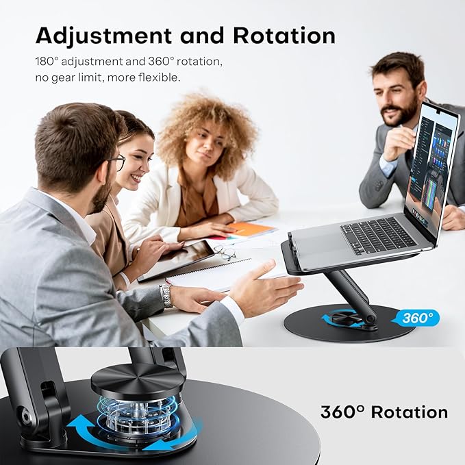 OMOTON Laptop Stand for Desk with 360° Rotating Base, Ergonomic Laptop Riser for Collaborative Work, Easy Storage, Fit MacBook/Laptops up to 14 inches, Black