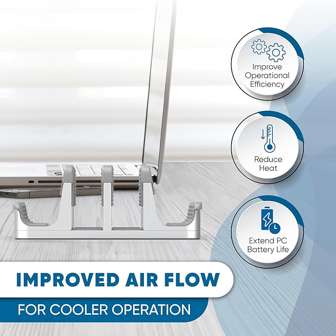 Elestoria 4- Slot Vertical Laptop Stand - Aluminum Laptop Stand Vertical for Desk - Fits MacBook Pro/Air, Surface, Mobiles & Gaming Laptops up to 17.3" - Heavy Duty Laptop Holder for Desk - Silver