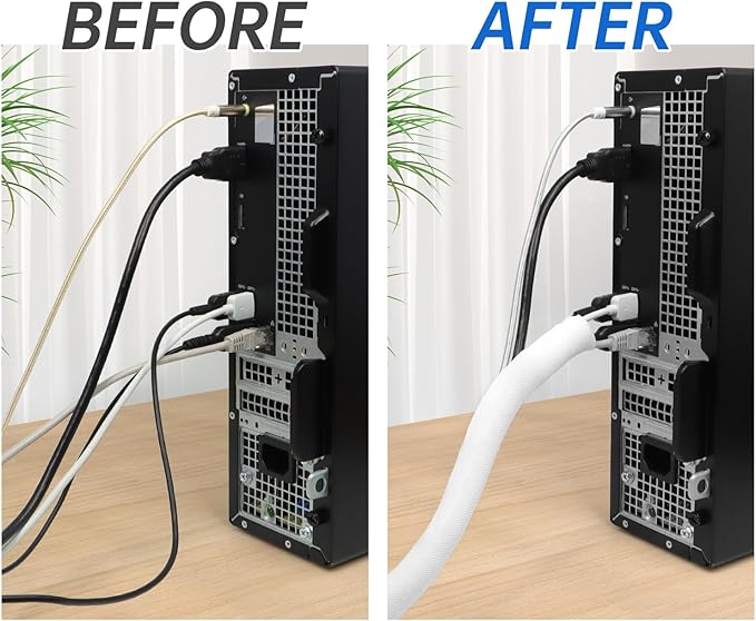 Split Braided Cable Sleeve，Flexible Wire Loom Tubing, Automotive Cord Protector Pet Proof, Cable Management for Computer TV Electric Wires Harness 16ft (White, 16mm（5/8")