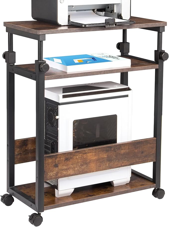 TooCust Height Adjustable Computer Tower Stand, Computer & Machine Carts, PC Tower Stand, Printer Stands with Wheels, 24" W x 12" D x 23"-38" H, Holds Up to 132 lbs (Fits Tower Lower Than 19")