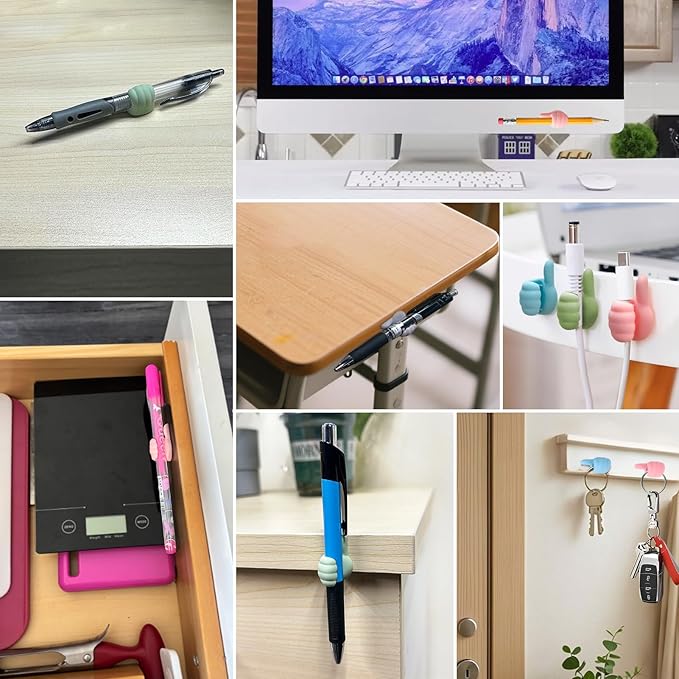 AIERSA Thumb Pencil Holder for Desk,10Pcs Pen Holders for Classroom Clipboard Attachment,Silicone Adhesive Pencil/Marker Clip Holder for School Student Kids Desk Teacher Office Accessories