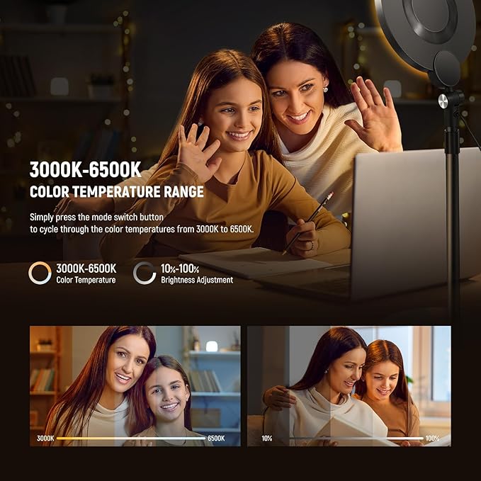 NEEWER Basics 2 Pack 7" Desktop Ring Lights for Video Recording, 10W Dimmable Full Screen Key Lighting with Desk Stands & Phone Holders for iPhone Computer Laptop Vlog Streaming Video Conference, R06