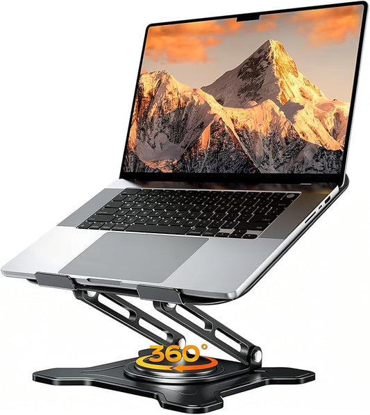 Adjustable Laptop Stand for Desk, 360° Rotating Base Ergonomic Computer Stand, Laptop Riser Foldable Protable for Office Home Fits Compatible with MacBook Pro/Air Notebook up to 10-16" Black