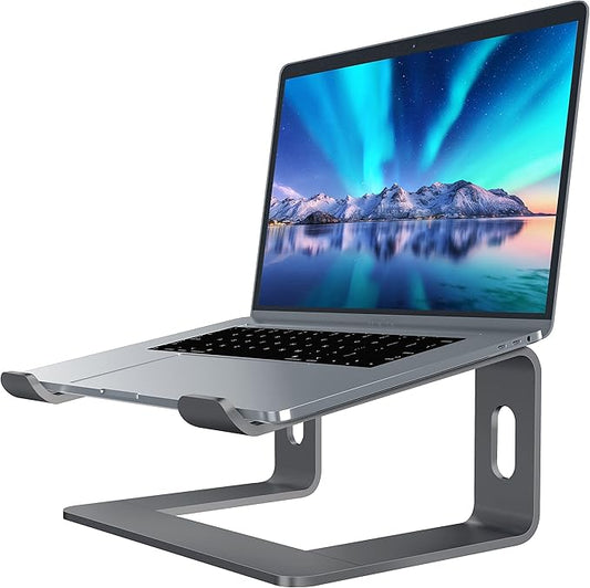 SOUNDANCE Laptop Stand, Aluminum Computer Riser, Ergonomic Laptops Elevator for Desk, Metal Holder Compatible with 10 to 15.6 Inches Notebook Computer, Grey