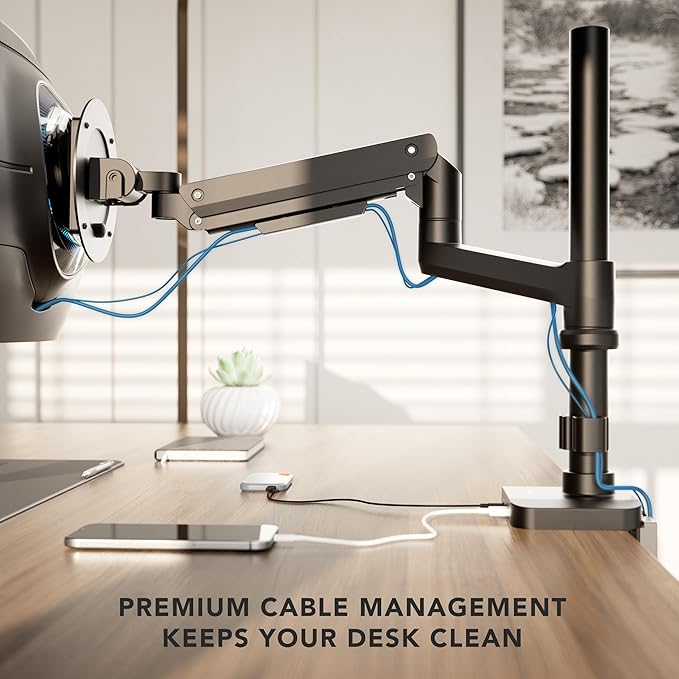 Mount-It! Proflex Series Height-Adjustable Ultrawide Monitor Arm with Pole, Fits 17–49” Screens, Gas Spring, 44 lbs Capacity, USB-C & USB 3.0 Ports, Full Motion, VESA 75/100, Clamp or Grommet