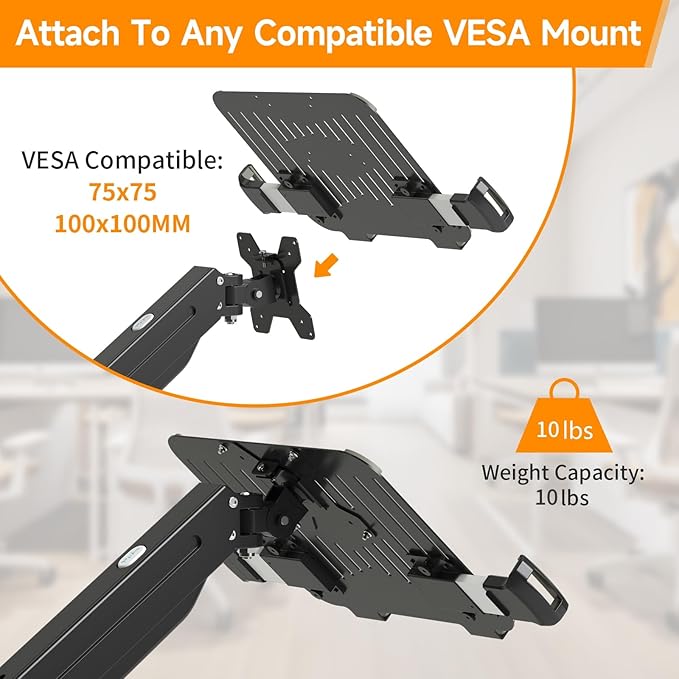 suptek Adjustable 13 to 18 inch Laptop VESA Arm Mount Tray for Monitor Arms and Stands (Tray Only),Fits 75x75/ 100x100 mm VESA Mount Holes,and Supports Weight up to 10lbs,Black(TP007)