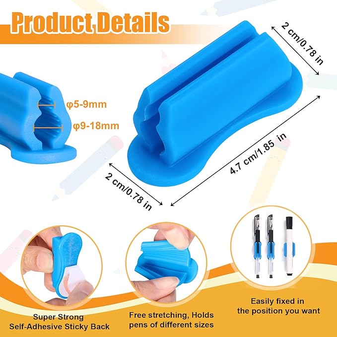 Pen Holder for Desk, 20 PACK Adhesive Silicone Pen Holder for Classroom Clipboard Attachment, Marker Holder, Pencil Holder,Marker Clip for Desk,Classroom,Office Accessories (Blue)
