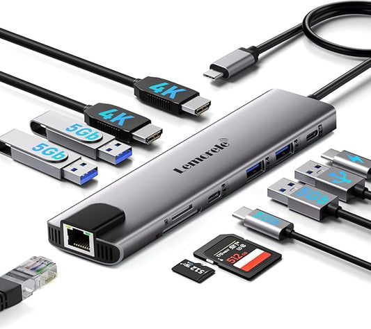 Aluminum Docking Station USB-C Hub with 2 HDMI, Gigabit Ethernet, 4 USB A, USB-C 3.0, PD 100W, SD/TF, 1000Mbps RJ45 LAN Dock Adapter for MacBook Docking Station Laptop, Supports 2 Monitor