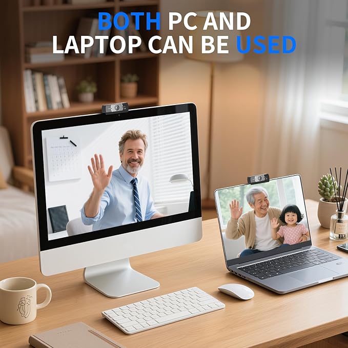 4K Webcam for PC, Full HD Video Calling, HD Light Correction, Works with Skype, Zoom, FaceTime, Hangouts, PC/Mac/Laptop/MacBook/Tablet