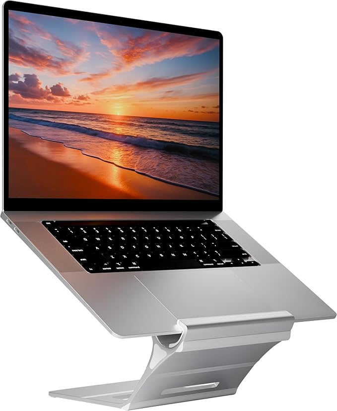 Elestoria Adjustable Laptop Stand - Fits 5 Devices, Modern Design, Tool Free Adjustment, Protective & Stable | Grey (Silver, Floating)