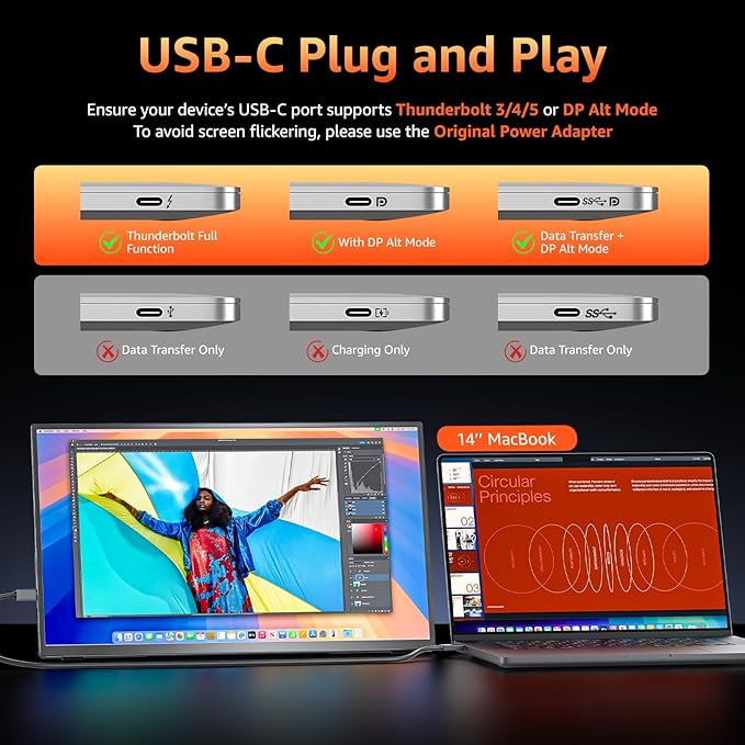 Portable Monitor 18.5 inch 1080P FHD 128% sRGB 100Hz, Travel Monitor for Laptop MacBook Surface PC Xbox PS5, HDMI Dual USB-C VESA Compatible Built-in Speaker, with Kickstand