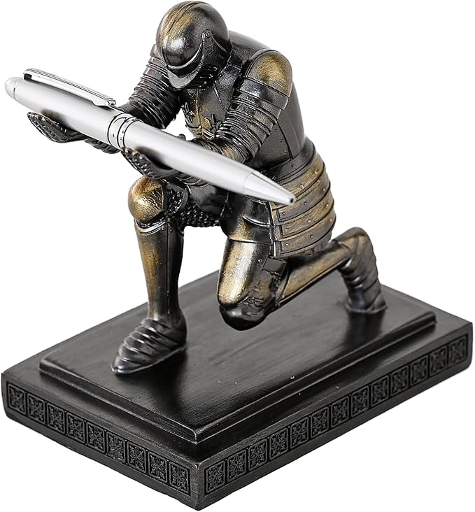 Executive Knight Pen Holder Decorative Resin Pen Holders For Desk Organizer Cool Ornament Gift For Office and Home (Iron)