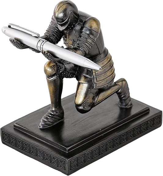 Executive Knight Pen Holder Decorative Resin Pen Holders For Desk Organizer Cool Ornament Gift For Office and Home (Iron)