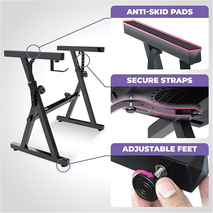 Liquid Stands Portable Heavy Duty Digital Piano Stand & Bench Set - Adjustable Keyboard Music Stand & Seat for 54-88 Key Electric Pianos