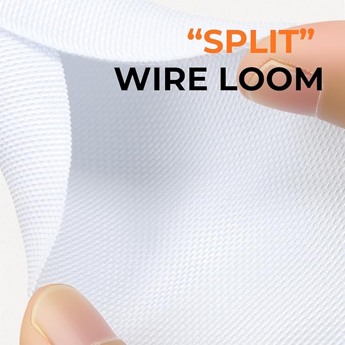 3/4 inch Split Braided Cable Management Sleeve for USB Cable Power Cord Audio Video Cable, High-Temperature Automotive Harness Wire Loom Cord Protector from Cat Dog Chewing (White, 10FT)