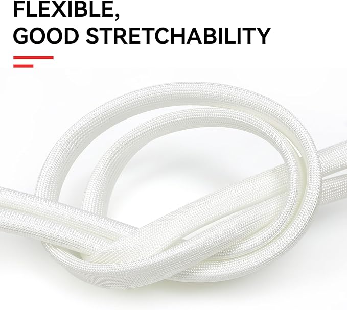 Braided Fiberglass Sleeve, 10ft High Temp Cable Sleeve, Flexible Cable Management Cable Protector for Car Wire Loom Protection (White, 3/4")