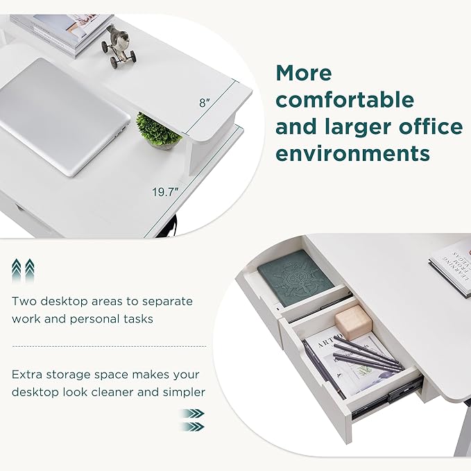 RedLemon 75X60 Inches L Shaped Electric Standing Desk, Height Adjustable Corner Gaming Desk with Drawers, Keyboard Tray, Power Outlets & LED Lights, Computer Desk with Monitor Shelf, Antique White