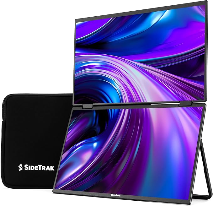 SideTrak Solo Book 15.6" Foldable Dual Screen Portable Monitor - FHD Portable Stacked Monitor, External Display for Laptop, Extender with Stacked Dual Monitors for Mac, PC, and Chromebook