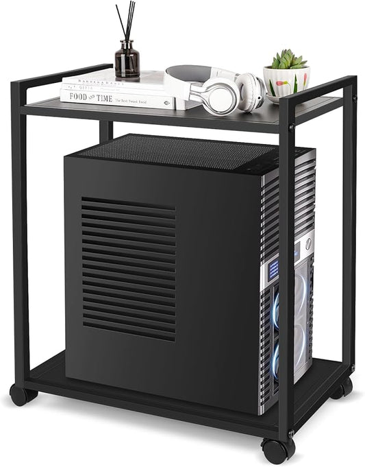 Liitrton Computer Tower Stand, 2-Tier PC Stand with Lockable Wheels CPU Holder Under Desk for Office Home (L)