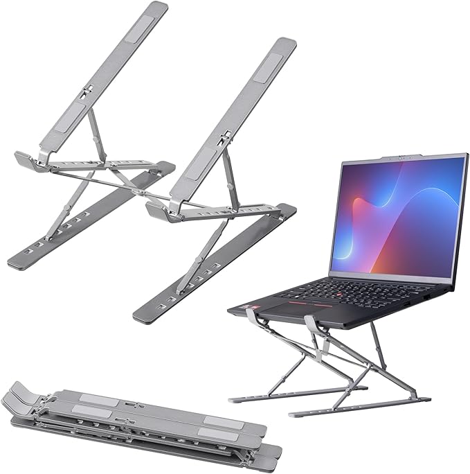 kwmobile Laptop Stand - Adjustable Laptop Riser, Holder - Aluminium Portable DJ, Gaming Stand - Foldable Lap Top, Notebook Desk Stands - Folding Computer Accessories