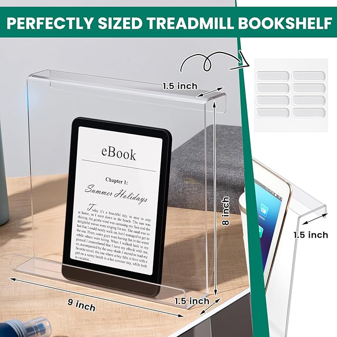 Jetec Treadmill Book Holder, Clear Acrylic Reading Rack for Treadmill Tablet Rack Universal Holder Tablet Magazines Books for Gym Exercising(9 x 8 x 1.5 Inches)