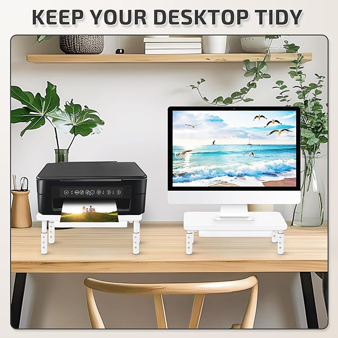 Monitor Riser, White Monitor Stand, Blocks To Raise TV Height, Solid Wood & Metal Computer Stand, Ergonomic TV Riser Blocks, 2 Pack, White, 14.5 Inches